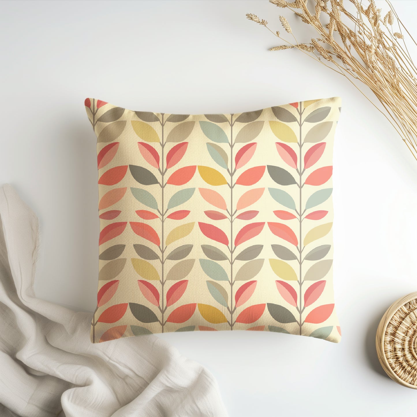 Pastel Leaves Pillow Cover