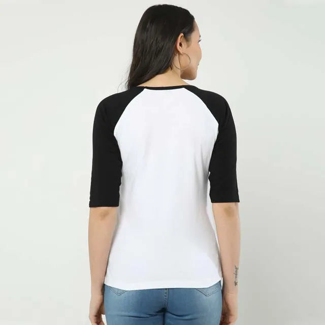 WOMEN WHITE BLACK RAGLAN T-SHIRT