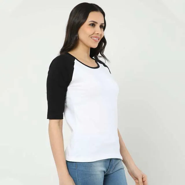 WOMEN WHITE BLACK RAGLAN T-SHIRT